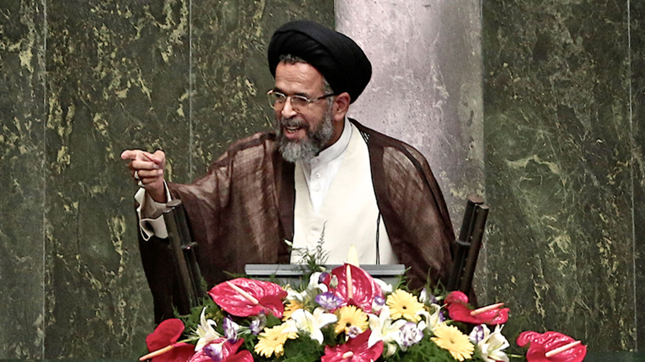 Nominated Iranian Minister for Intelligence, Mahmoud Alvai gives a speech during a parliament session to discuss the President's proposed cabinet in Tehran on August 13, 2013. Rowhani unveiled his all-male cabinet of technocrats on August 4 but his nominations must be confirmed by the conservative-dominated parliament in a process that has several stages. AFP PHOTO/BEHROUZ MEHRI        (Photo credit should read BEHROUZ MEHRI/AFP/Getty Images)