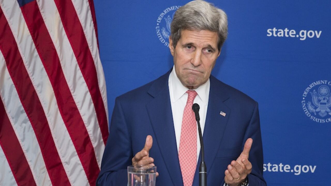 U.S. Secretary of State, John Kerry, announces a 72-hour humanitarian ceasefire between Israel and Hamas, in New Delhi August 1, 2014. Hamas, the dominant militant group in the Gaza Strip, said it would abide by a three-day mutual ceasefire with Israel to begin early on Friday. REUTERS/Lucas Jackson (INDIA - Tags: POLITICS CIVIL UNREST) - RTR40UMM