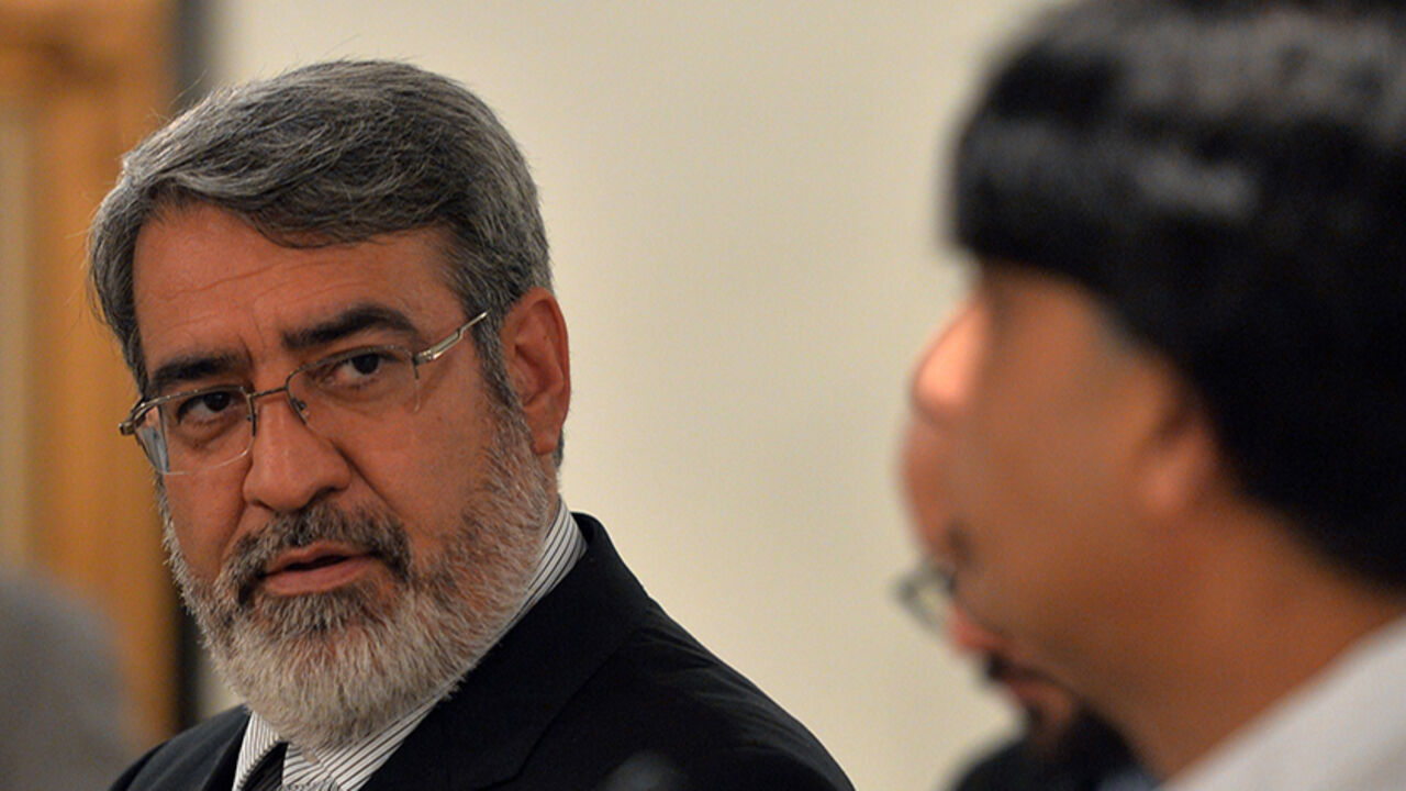 Iranian Interior Minister Abdolreza Rahmani Fazli (L) speaks during a joint press conference with his Pakistani counterpart Chaudhry Nisar Ali Khan in Islamabad on May 6, 2014. Pakistan's Prime Minister Nawaz Sharif will travel to Iran on May 12 in a visit seen as an attempt to improve relations frayed by the kidnapping of Iranian border guards. AFP PHOTO/Aamir QURESHI        (Photo credit should read AAMIR QURESHI/AFP/Getty Images)