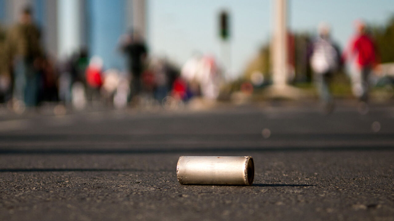 A tear gas canister is seen on the ground after anti-government protesters pushed through security forces to retake Pearl Sqaure in Manama February 19, 2011. Anti-government protesters in Bahrain swarmed back into the symbolic Pearl Square on Saturday, putting riot police to flight in a striking victory for their cause.            REUTERS/James Lawler Duggan (BAHRAIN - Tags: POLITICS CIVIL UNREST) - RTR2ITOT