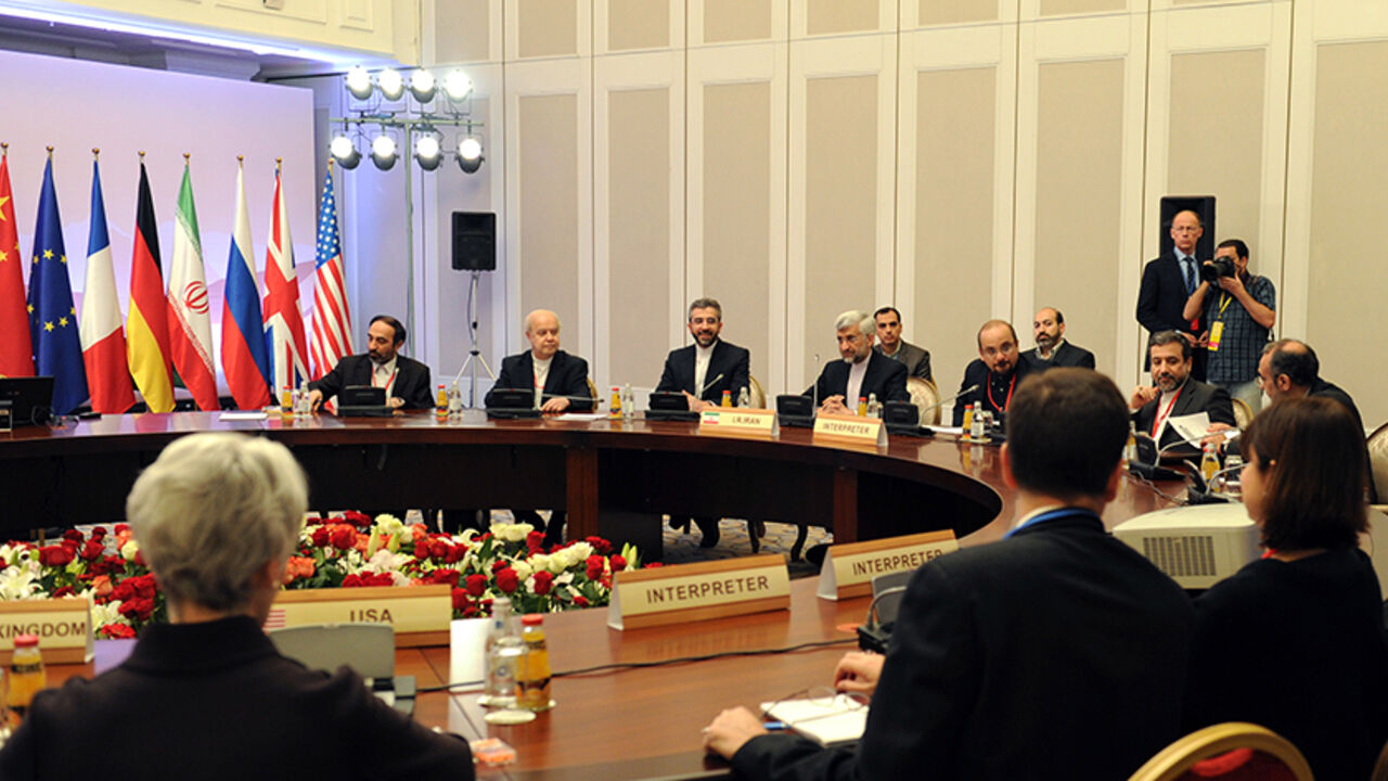 Iran's representatives led by their top nuclear negotiator Saeed Jalili (back 4th L) take part in talks on Iran's nuclear programme in the Kazakh city of Almaty on February 27, 2013. World powers and Iran were due to respond today to offers presented by both sides in a final day of talks aimed at breaking a decade of deadlock over Tehran's nuclear drive.AFP PHOTO / POOL / ILYAS OMAROV        (Photo credit should read ILYAS OMAROV/AFP/Getty Images)