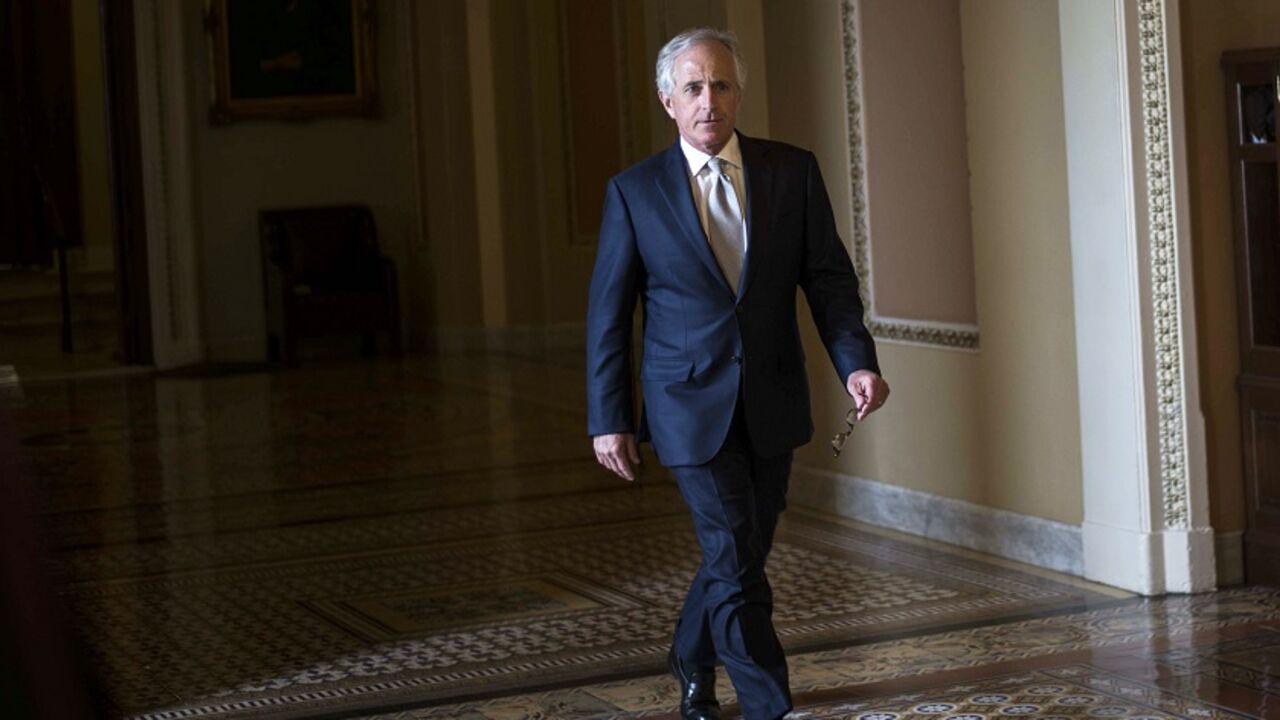 U.S. Senator Bob Corker walks inside the U.S. Capitol in Washington, in this picture taken on April 15, 2015. REUTERS/James Lawler Duggan - RTX1A1BU