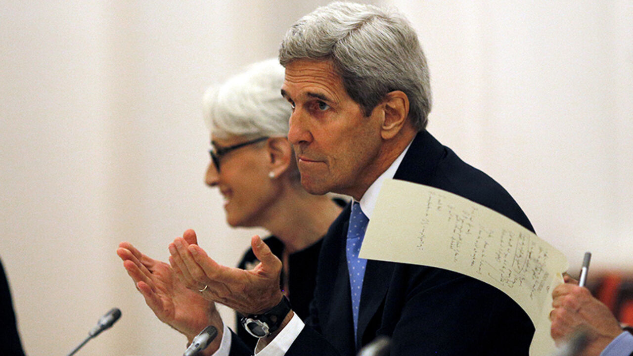 U.S. Secretary of State John Kerry meets with foreign ministers and representatives from Germany, France, China, Britain, Russia and the European Union during nuclear talks at a hotel in Vienna, Austria July 10, 2015. Iran accused major powers on Friday of backtracking on previous pledges and throwing up new "red lines" at nuclear talks, after the deadline to reach an agreement in time to receive expedited scrutiny from the U.S. Congress expired with no deal. REUTERS/Carlos Barria       TPX IMAGES OF THE DA