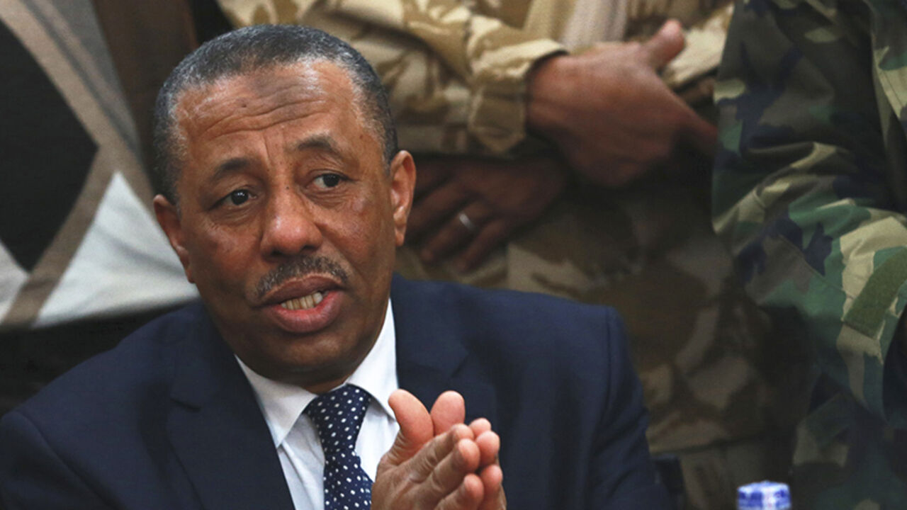 Libya's internationally recognized Prime Minister Abdullah al-Thinni attends a meeting with ministers as well as leaders of the Libyan army in Benghazi, February 1, 2015. Thinni and his ministers visited the eastern city of Benghazi in a show of support for his troops battling Islamists groups. Thinni's forces, together with troops loyal to army general Khalifa Haftar, launched an offensive against Islamist fighters in Benghazi in October - part of turmoil gripping the oil producer four years after the down
