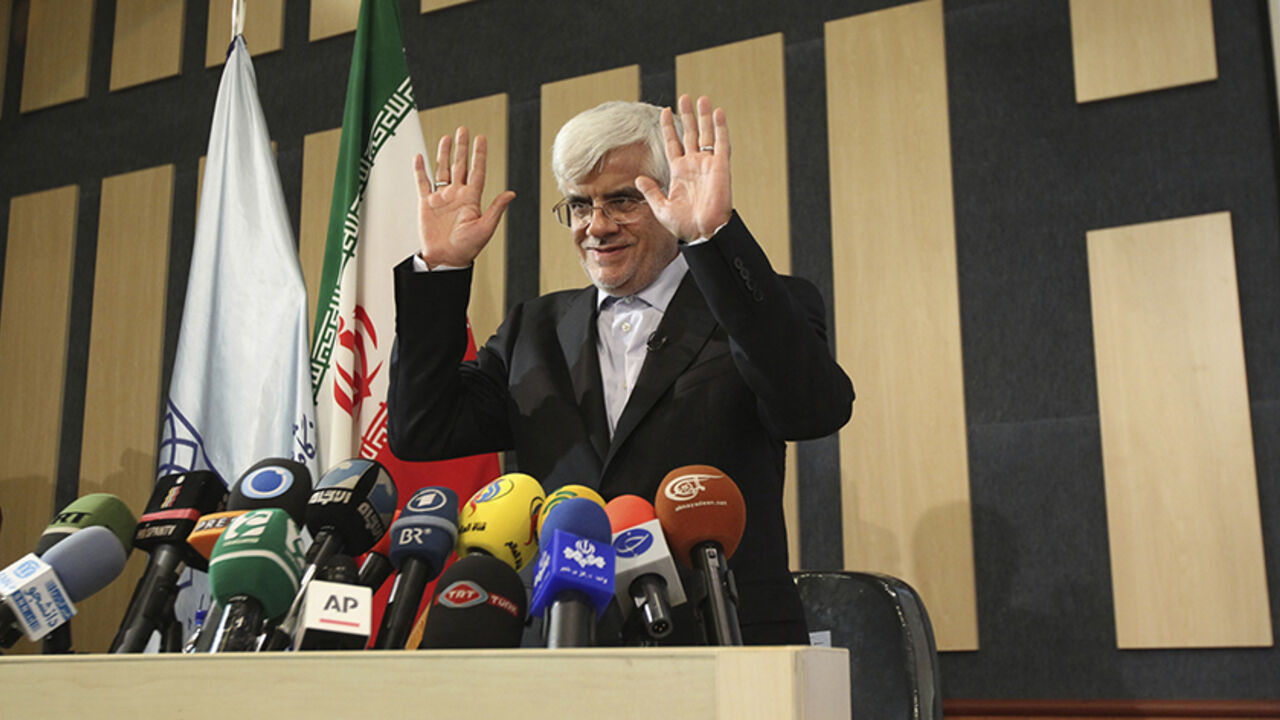 File photo taken May 28, 2013 shows former Iranian Vice President and former presidential candidate Mohammad Reza Aref, who has withdrawn from the presidential race. The Iranian presidential election will be held June 14. REUTERS/Fars News (POLITICS ELECTIONS PROFILE) ATTENTION EDITORS - THIS IMAGE WAS PROVIDED BY A THIRD PARTY. FOR EDITORIAL USE ONLY. NOT FOR SALE FOR MARKETING OR ADVERTISING CAMPAIGNS. THIS PICTURE IS DISTRIBUTED EXACTLY AS RECEIVED BY REUTERS, AS A SERVICE TO CLIENTS - RTX10KSJ