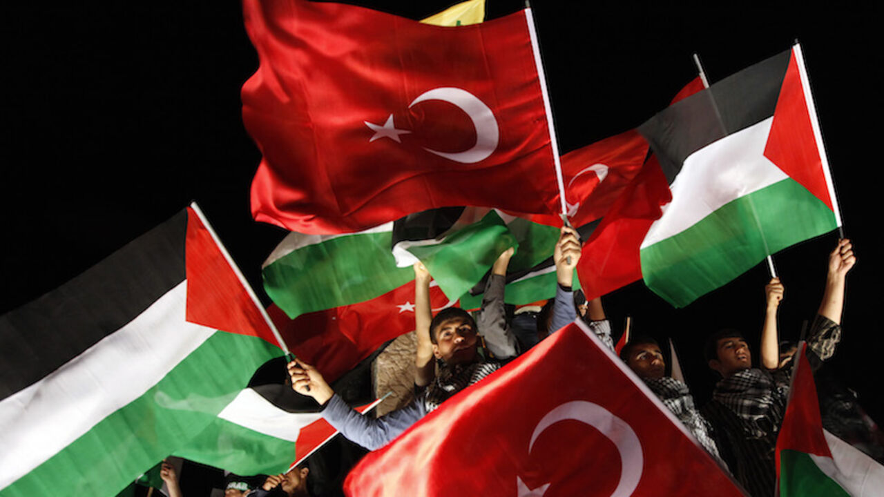 Pro-Palestinian demonstrators wave Turkish and Palestinian flags as they await the return of the expelled activists from Israel to Turkey, in downtown Istanbul late June 2, 2010. Israel began expelling all activists seized during a raid on an aid convoy sailing to Gaza that has drawn international outrage and officials on Wednesday vowed to prevent any other ships from reaching the coastal territory. Israel had said it would deport 682 activists from more than 35 countries taken into custody after the marit