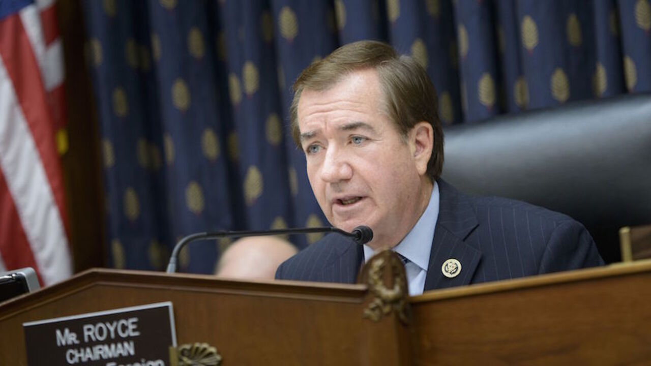 Committee chairman Rep. Ed Royce (R-CA) speaks during a hearing of the Foreign Affairs Committee on Capitol Hill June 2, 2015 in Washington, DC. The committee held the hearing to hear from four family members of Americans held in in Iran. AFP PHOTO/BRENDAN SMIALOWSKI        (Photo credit should read BRENDAN SMIALOWSKI/AFP/Getty Images)