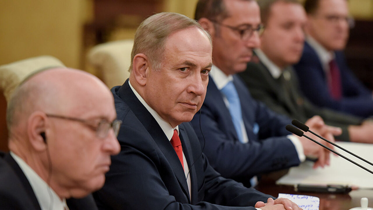 Israeli Prime Minister Benjamin Netanyahu looks on during his meeting with Chinese President Xi Jinping at Diaoyutai State Guesthouse in Beijing, China March 21, 2017. REUTERS/Etienne Oliveau/Pool  *** Local Caption *** Xi Jinping;Benjamin Netanyahu - RTX31YRF