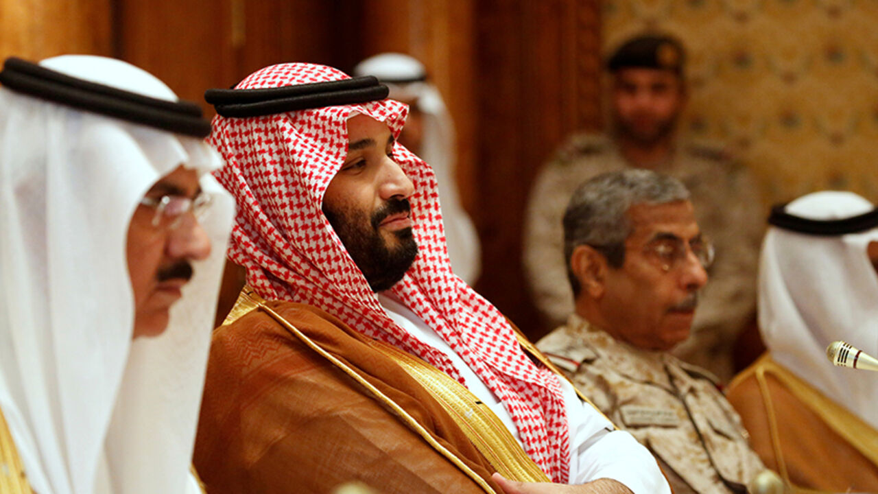 Saudi Arabia's Deputy Crown Prince and Defense Minister Mohammed bin Salman (2nd L) takes his seat to meet with U.S. Defense Secretary James Mattis and his delegation in Riyadh, Saudi Arabia April 19, 2017. REUTERS/Jonathan Ernst - RTS12Z1R