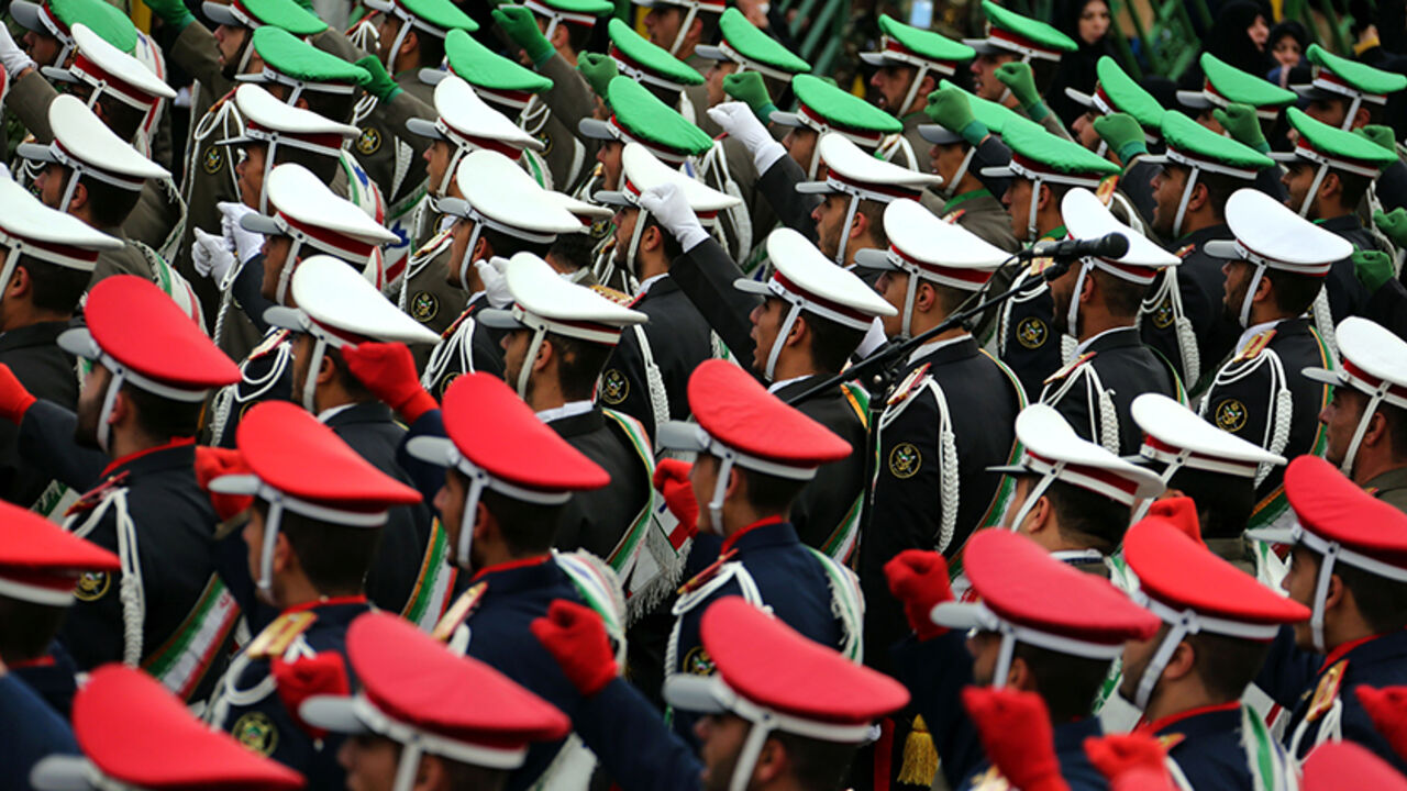 Iranian guards march during celebrations in Tehran's Azadi Square (Freedom Square) to mark the 37th anniversary of the Islamic revolution on February 11, 2016.



Iranians waved "Death to America" banners and took selfies with a ballistic missile as they marked 37 years since the Islamic revolution, weeks after Iran finalised a nuclear deal with world powers.
 / AFP / ATTA KENARE        (Photo credit should read ATTA KENARE/AFP/Getty Images)