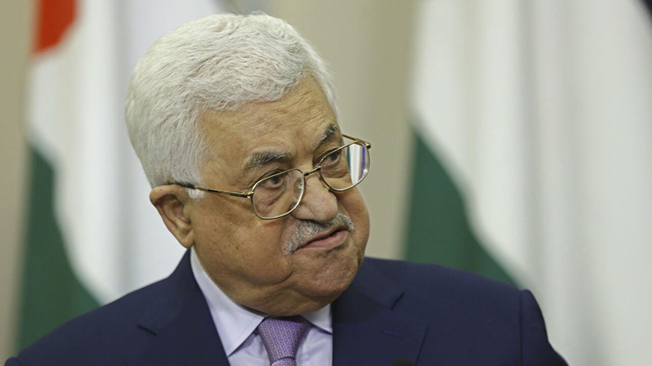 Palestinian President Mahmoud Abbas attends an opening of the Center via a teleconference with Bethlehem, before a meeting with Russian President Vladimir Putin at the Bocharov Ruchei state residence in Sochi, Russia, May 11, 2017. REUTERS/Yuri Kochetkov/Pool - RTS166ZY