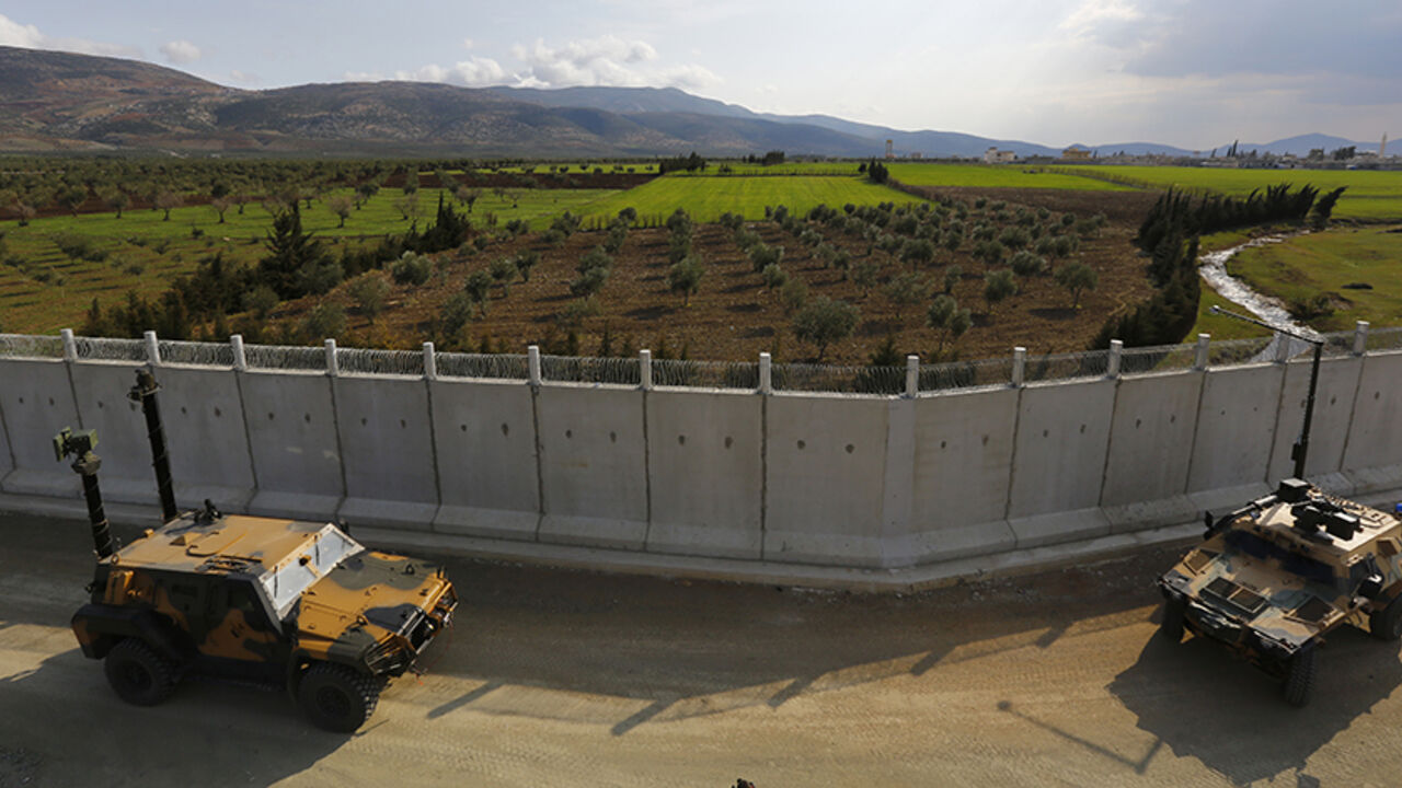 Cameras installed on armoured military vehicles monitor Syrian side of the border, near the southeastern city of Kilis, Turkey, March 2, 2017. REUTERS/Murad Sezer - RTS114SP