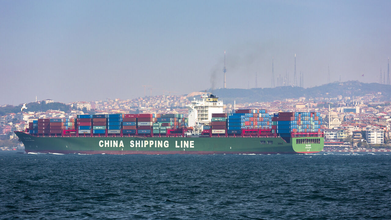 TURKEY - APRIL 04: Bulk carrier freight container ship China Shipping Line in River Bosphorus and Sea of Marmara, Istanbul, Republic of Turkey (Photo by Tim Graham/Getty Images)