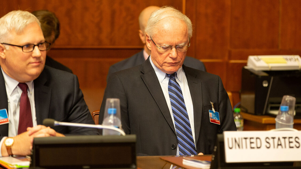 U.S. special envoy for Syria James Jeffrey (R) attends a meeting during the consultations on Syria, at the European headquarters of the United Nations in Geneva, Switzerland September 14, 2018. Xu Jinquan/Pool via REUTERS - RC1F7A552520