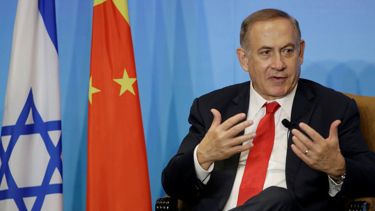 Israeli Prime Minister Benjamin Netanyahu speaks during a dialogue with Robin Li (not pictured), founder and chief executive of Chinese search engine Baidu, in Beijing, China March 21, 2017. REUTERS/Jason Lee - RC1A319E7A70