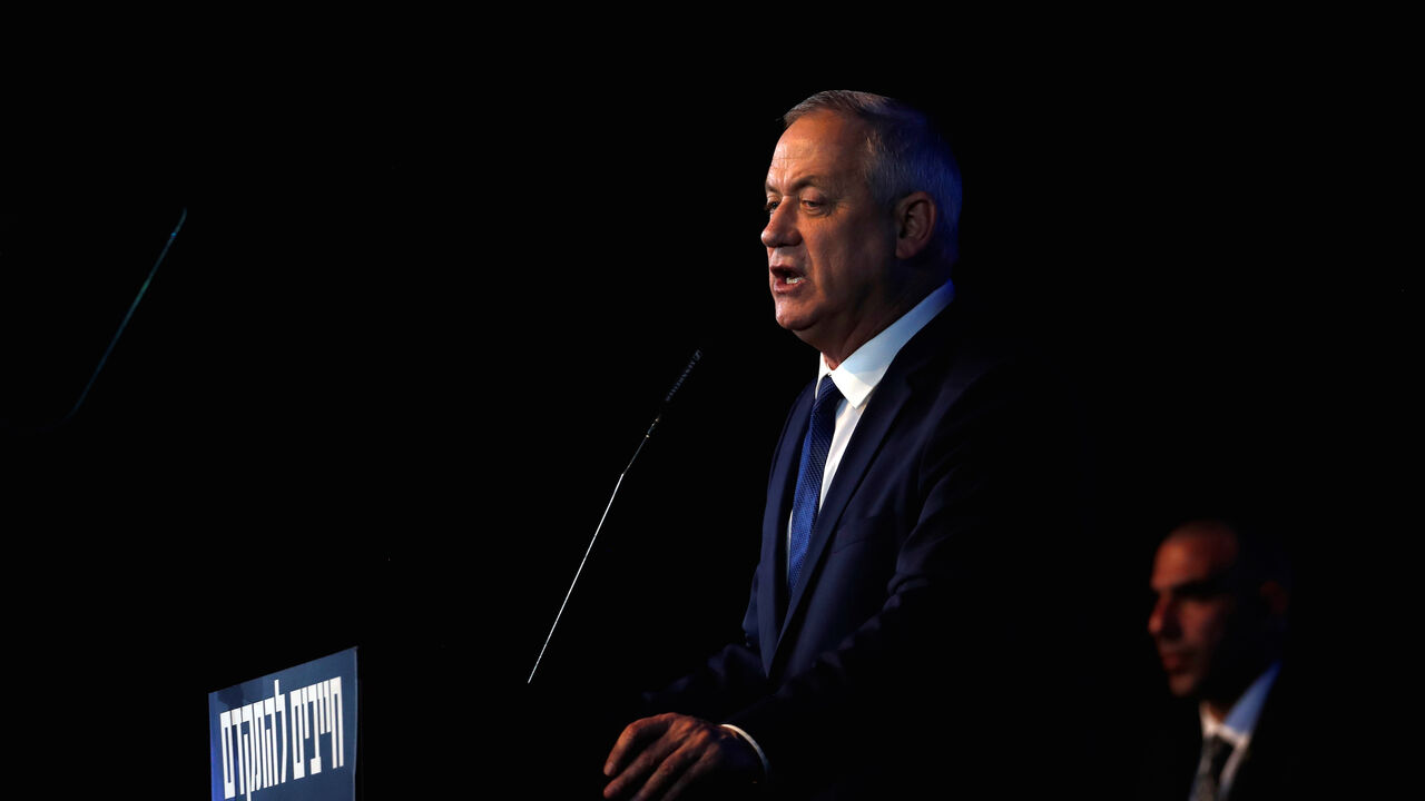 Blue and White party leader Benny Gantz speaks to supporters following the announcement of exit polls in Israel's election at the party's headquarters in Tel Aviv, Israel March 3, 2020. REUTERS/Ronen Zvulun - RC2ZBF96PPX7