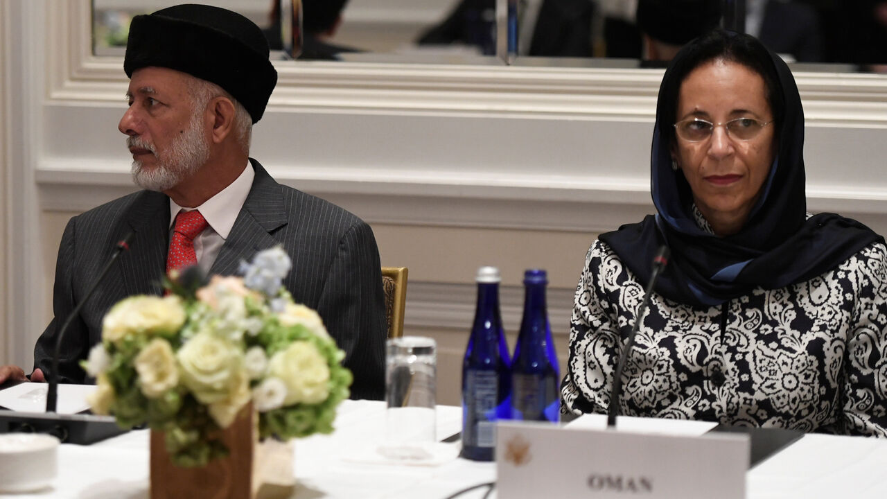 Omani Foreign Minister Yusuf bin Alawi bin Abdullah listens, alongside Omani Ambassador to the U.S. Hunaina Sultan Al-Mughairy, as U.S. Secretary of State Mike Pompeo (not pictured) speaks while attending a Gulf Cooperation Council summit on the sidelines of the United Nations General Assembly in New York City, U.S. September 28, 2018. REUTERS/Darren Ornitz - RC128EDE5A50