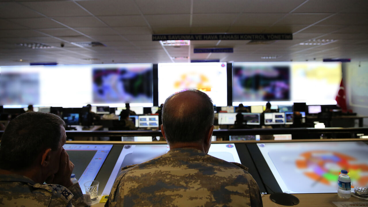 ESKISEHIR, TURKEY - JUNE 12: Turkish Chief of General Staff Hulusi Akar monitors the air operations towards Iraq's Qandil, Sinjar, Hakurk and Avasin-Basyan regions at Combined Air Operations Center in Eskisehir, Turkey on June 12, 2018. (Photo by Sarp Ozer/Anadolu Agency/Getty Images)