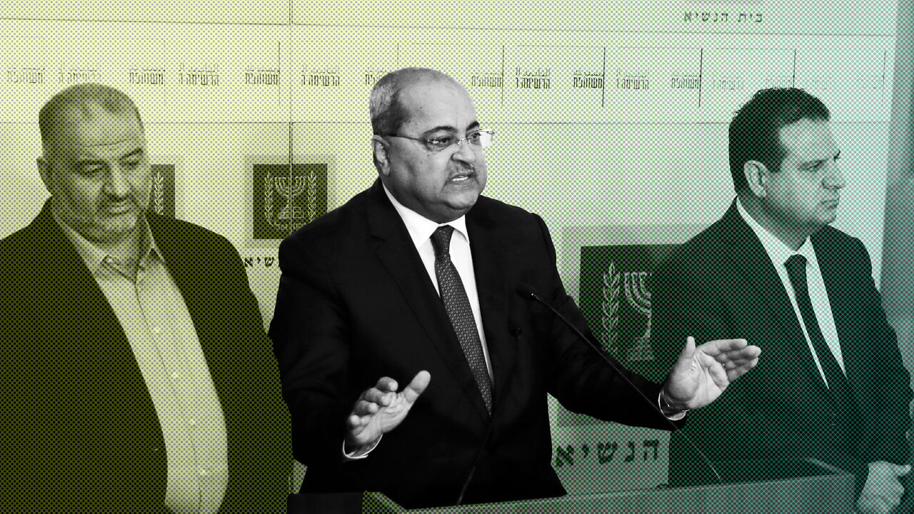 Members of the Joint List Ahmad Tibi (C) speaks to the press in the presence of Ayman Odeh (R) and Mansour Abbas (L) following their consulting meeting with Israeli President, to decide who to task with trying to form a new government, in Jerusalem on September 22, 2019. (Photo by Menahem KAHANA / AFP)        (Photo credit should read MENAHEM KAHANA/AFP/Getty Images)