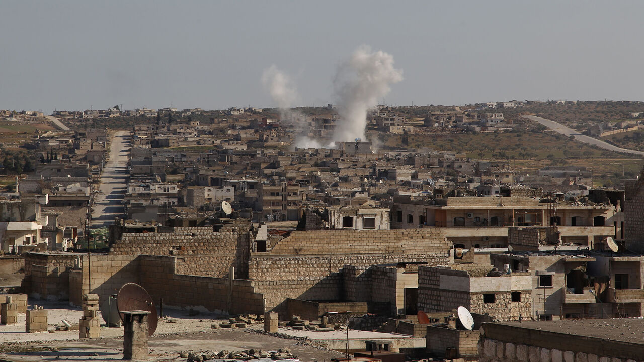 Smoke billows following a reported air strike by pro-regime forces in the town of Maaret Al-Numan in Syria's northwestern Idlib province on January 13, 2020. (Photo by Abdulaziz KETAZ / AFP) (Photo by ABDULAZIZ KETAZ/AFP via Getty Images)