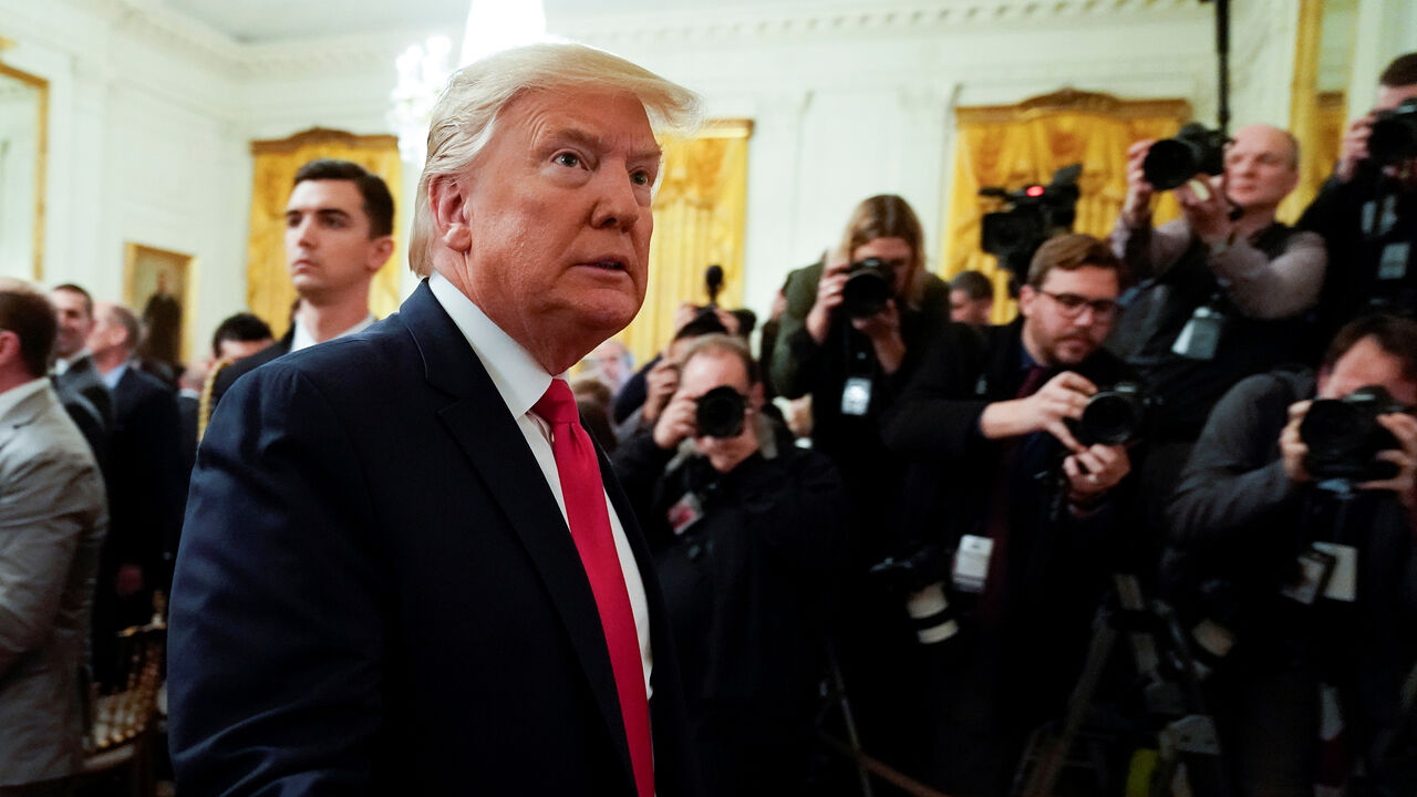 U.S. President Donald Trump departs after delivering joint remarks with Israel's Prime Minister Benjamin Netanyahu on a new Middle East peace plan proposal in the East Room of the White House in Washington, U.S., January 28, 2020. REUTERS/Joshua Roberts - RC27PE9R8PMZ