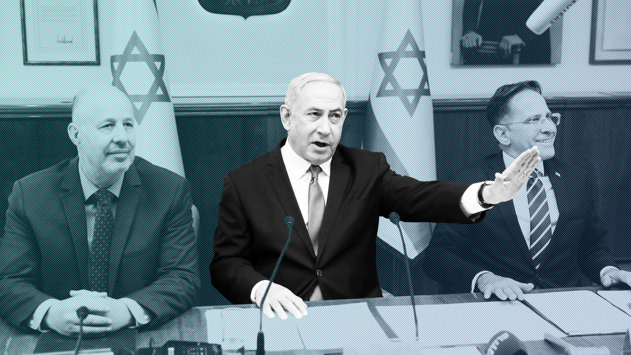 Israeli Prime Minister Benjamin Netanyahu, Minister of Regional Cooperation, Tzachi Hanegbi and Cabinet Secretary Tzahi Braverman attend the weekly cabinet meeting in Jerusalem, Israel, December 29, 2019. Abir Sultan/Pool via REUTERS - RC2Z4E90F3NM