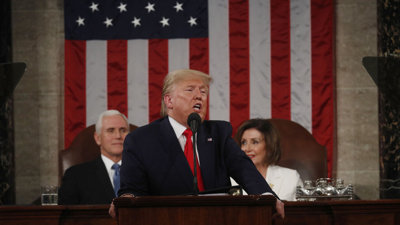 U.S. President Donald Trump delivers his State of the Union address to a joint session of the U.S. Congress in the House Chamber of the U.S. Capitol in Washington, U.S. February 4, 2020. REUTERS/Leah Millis/POOL - HP1EG250AZ4DM