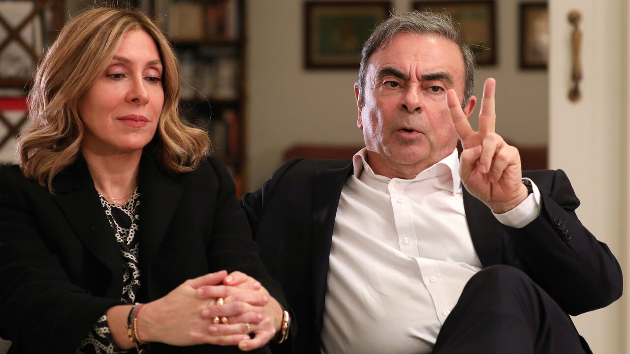 Former Nissan chairman Carlos Ghosn and his wife Carole Ghosn talk during an interview with Reuters in Beirut, Lebanon January 14, 2020. REUTERS/Mohamed Azakir - RC2TFE9TNASO