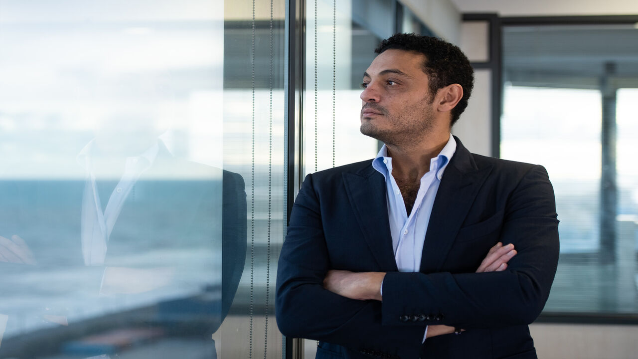 Egyptian self-exiled businessman Mohamed Ali poses during an interview in an office near Barcelona on October 23, 2019. - Exiled Egyptian businessman, whose viral videos sparked rare small-scale protests in Egypt in September, says he is working with the opposition to topple President Abdel Fattah al-Sisi and calls for fresh demonstrations in the coming weeks. (Photo by Josep LAGO / AFP) (Photo by JOSEP LAGO/AFP via Getty Images)