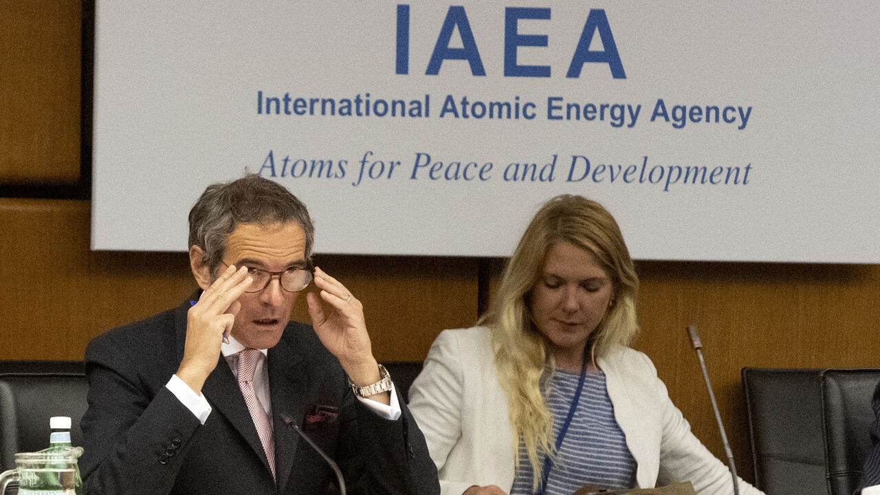 Rafael Grossi, (left) Director General of the International Atomic Energy Agency (IAEA), opens a virtual meeting of the Board of Governors of the IAEA , due to coronavirus safety related measures, at the agency's headquarters in Vienna, Austria on June 15, 2020. - The UN nuclear watchdog's governing body began meeting on Monday as a row brews over Iran's refusal to allow access to two sites where nuclear activity may have occurred in the past. (Photo by JOE KLAMAR / AFP) (Photo by JOE KLAMAR/AFP via Getty I