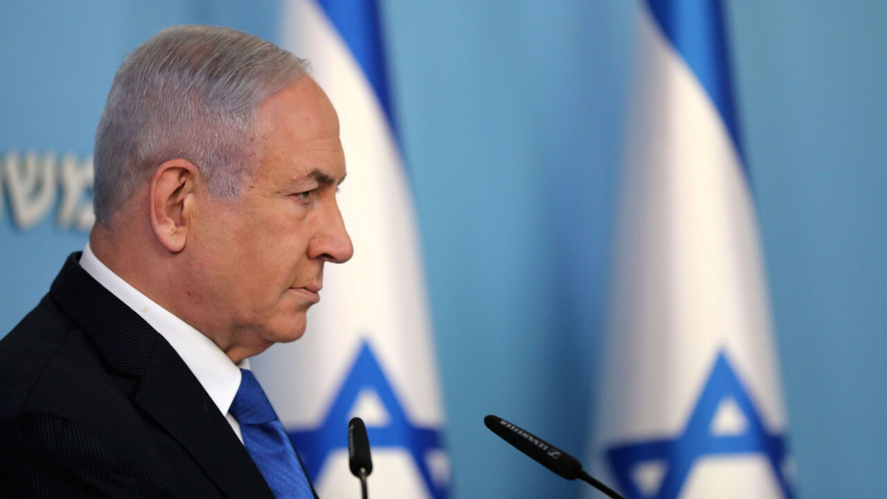 Israeli Prime Minister Benjamin Netanyahu gives a press conference in Jerusalem on August 13, 2020. - Israel and the UAE agreed to normalise relations in a landmark US-brokered deal, only the third such accord the Jewish state has struck with an Arab nation. The agreement, first announced by US President Donald Trump on Twitter, will see Israel halt its plan to annex large parts of the occupied West Bank, according to the UAE. (Photo by Abir SULTAN / POOL / AFP) (Photo by ABIR SULTAN/POOL/AFP via Getty Imag