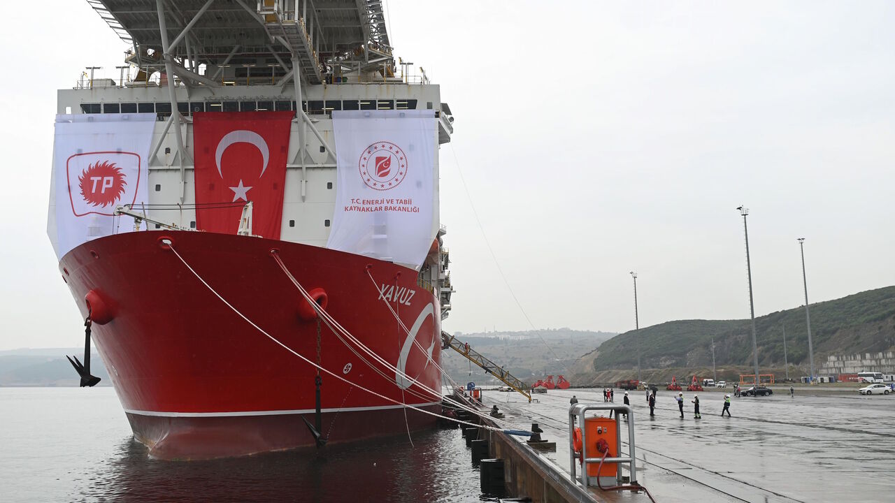 A picture taken at the port of Dilovasi, outside Istanbul, on June 20, 2019 shows the drilling ship 'Yavuz' scheduled to search for oil and gas off Cyprus. - Turkey is set to send a new ship on June 20 to search for oil and gas off Cyprus, in a move expected to escalate tensions after the EU called on Ankara to stop its "illegal drilling activities". The region near the divided island is believed have rich natural gas deposits, triggering a race between Turkey and the internationally recognised Cyprus, whic