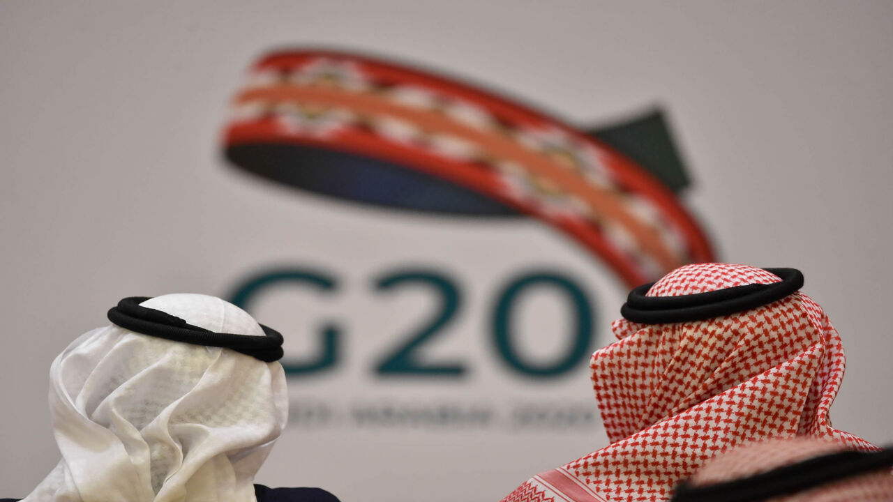 Unidentified guests attend a meeting of Finance ministers and central bank governors of the G20 nations in the Saudi capital Riyadh on February 23, 2020. - The deadly coronavirus epidemic will dent global growth, the IMF warned, as G20 finance ministers and central bank governors weighed its economic ripple effects at a two-day gathering in Riyadh. (Photo by FAYEZ NURELDINE / AFP) (Photo by FAYEZ NURELDINE/AFP via Getty Images)