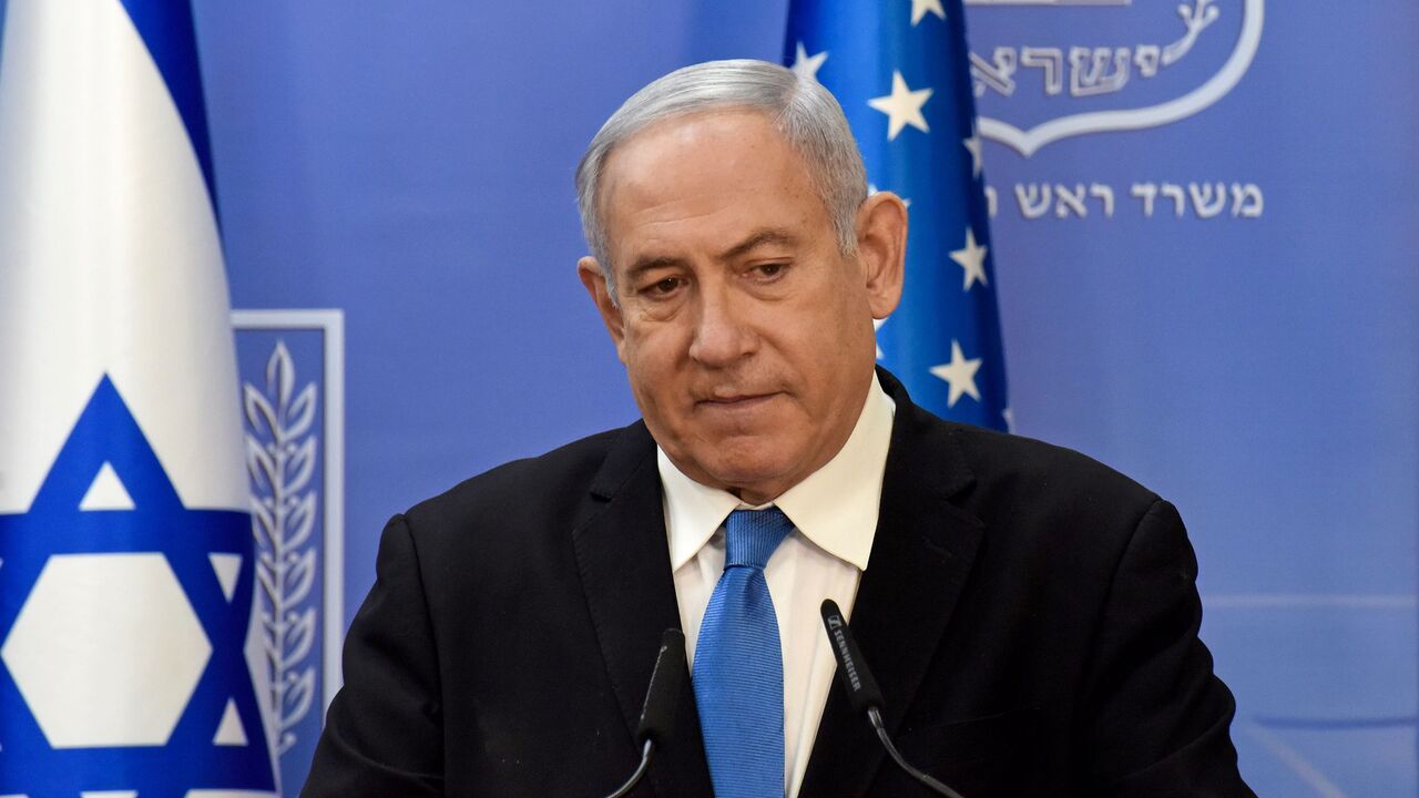 Israeli Prime Minister Benjamin Netanyahu speaks during a joint statement to the press with US Secretary of State Mike Pompeo (unseen) after meeting in Jerusalem, on August 24, 2020. - Pompeo arrived in Israel kicking off a five-day visit to the Middle East which will take him to Sudan, the United Arab Emirates, and Bahrain, focusing on Israel's normalising of ties with the UAE and pushing other Arab states to follow suit. (Photo by DEBBIE HILL / various sources / AFP) (Photo by DEBBIE HILL/AFP via Getty Im