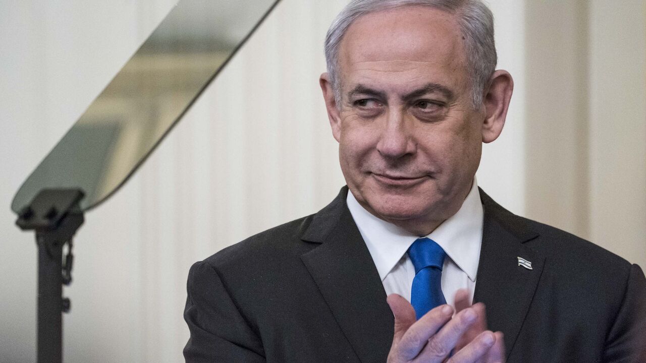 WASHINGTON, DC - JANUARY 28: Israeli Prime Minister Benjamin Netanyahu listens as U.S. President Donald Trump speaks during a joint statement in the East Room of the White House on January 28, 2020 in Washington, DC. The news conference was held to announce the Trump administration's plan to resolve the Israeli-Palestinian conflict. (Photo by Sarah Silbiger/Getty Images)