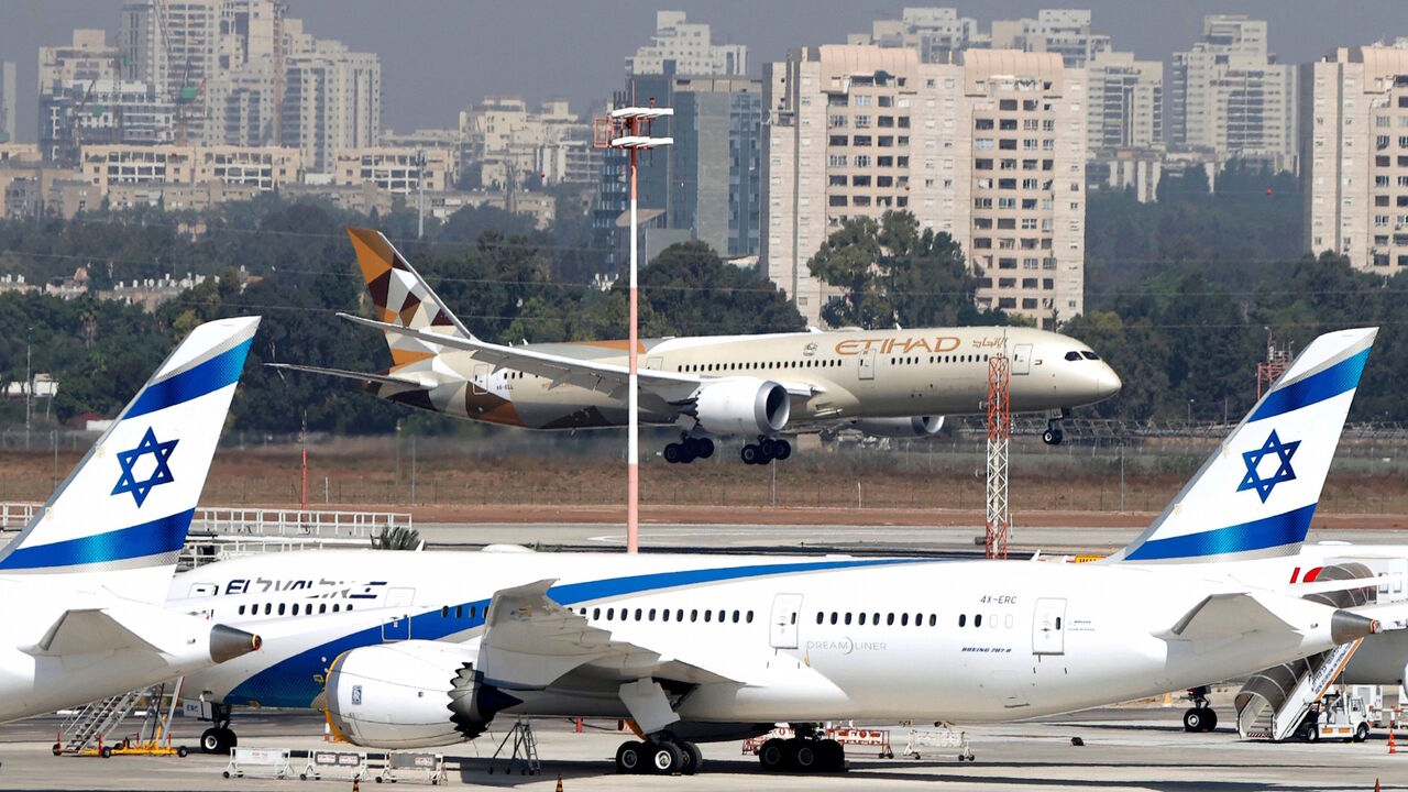 An Etihad Airways plane carrying a delegation from the United Arab Emirates (UAE) on a first official visit, lands at Israel's Ben Gurion Airport near Tel Aviv, on October 20, 2020. - The UAE delegation left on the country's first official visit to Israel with a string of deals set to be signed after the two countries signed a deal to normalise ties last month. (Photo by JACK GUEZ / AFP) (Photo by JACK GUEZ/AFP via Getty Images)