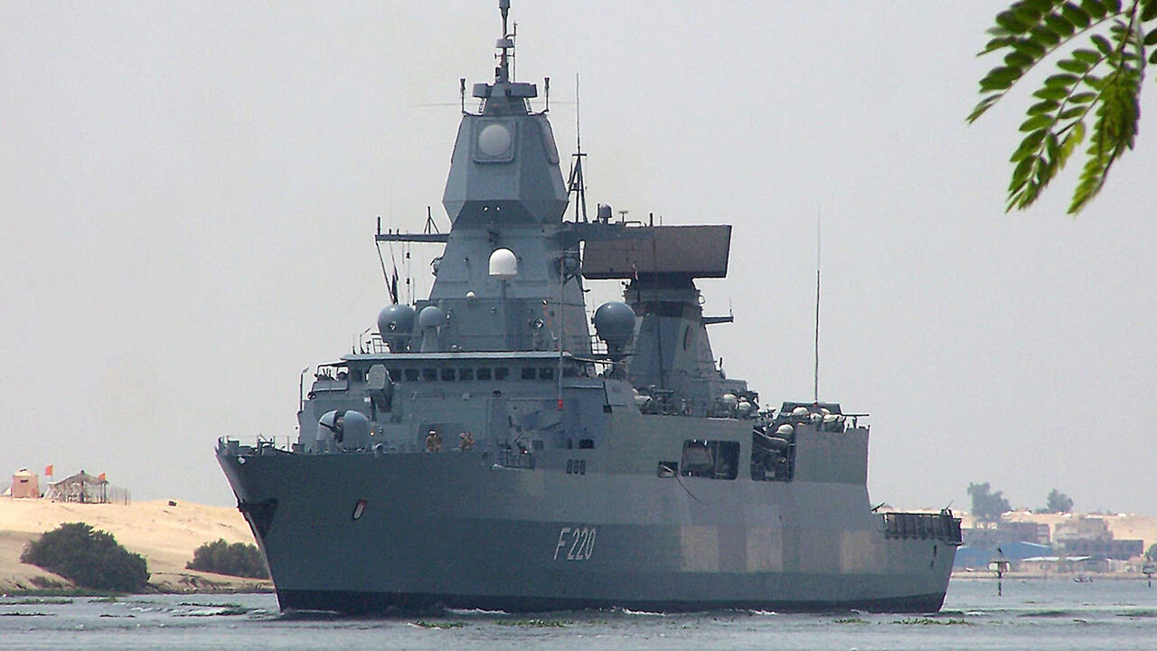 Germany's Sachsen class air-defense frigate "Hamburg" crosses the Suez Canal waterway near Egypts's port city of Ismailia, east of Cairo, on June 13, 2013. AFP PHOTO/STR        (Photo credit should read -/AFP via Getty Images)