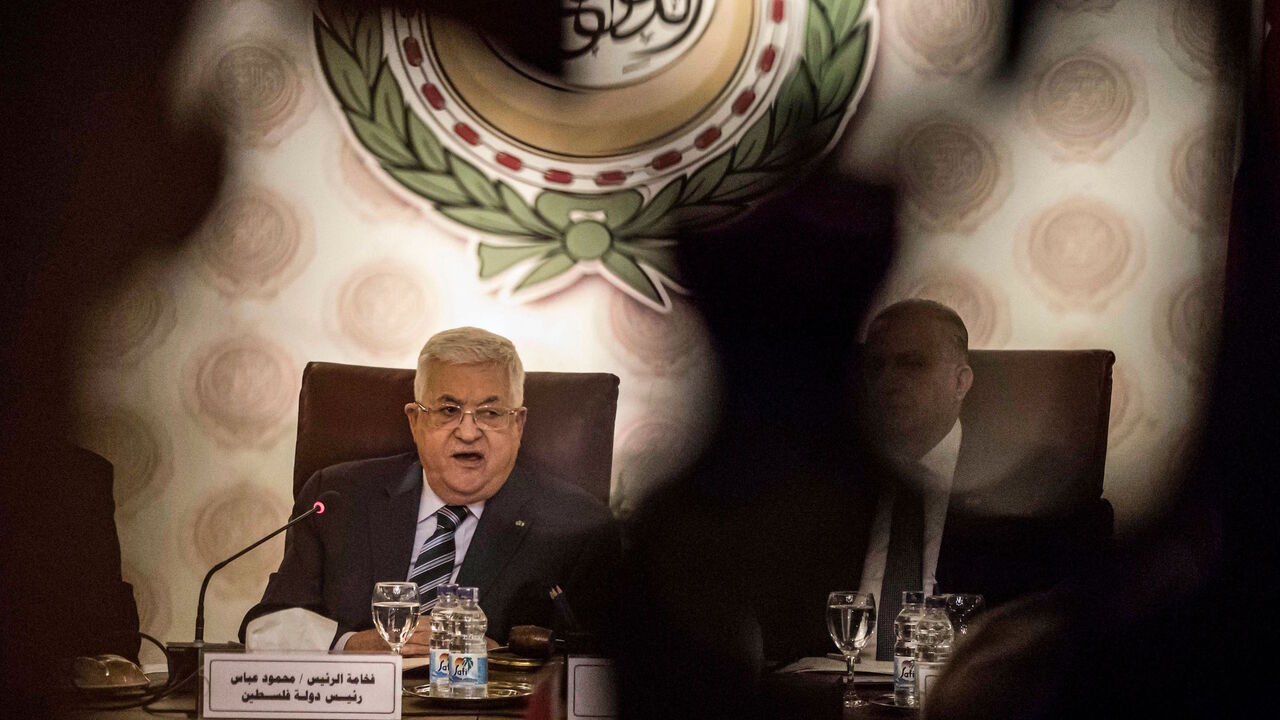 Palestinian president Mahmud Abbas attends an Arab League emergency meeting discussing the US-brokered proposal for a settlement of the Middle East conflict at the league headquarters in the Egyptian capital Cairo on February 1, 2020. - Palestinian leader Mahmud Abbas announced on February 1 a cut of all ties with Israel and the United States, including security cooperation, days after Washington unveiled a controversial Middle East peace plan. Abbas spoke at an Arab League meeting in Cairo called after US 