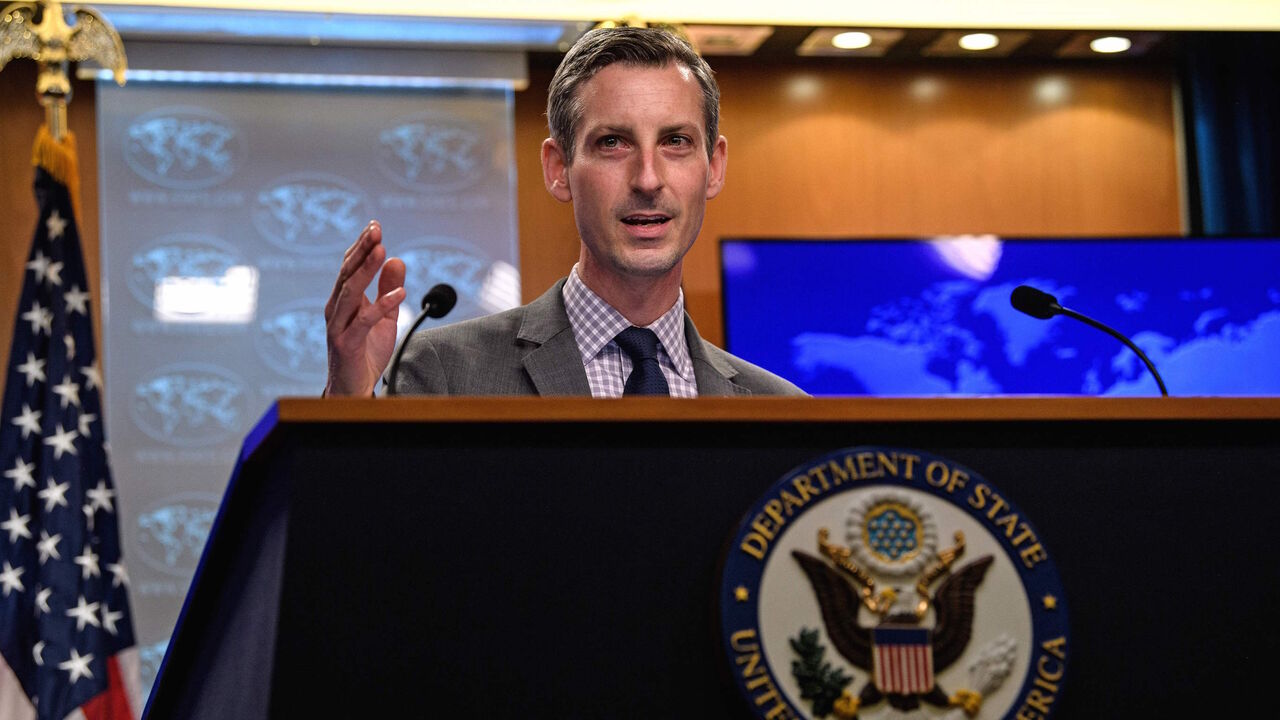 US State Department spokesman Ned Price gestures as he speaks during the daily press briefing at the State Department in Washington, DC, on February 25, 2021. (Photo by NICHOLAS KAMM / POOL / AFP) (Photo by NICHOLAS KAMM/POOL/AFP via Getty Images)
