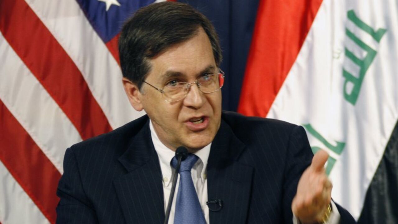 Ambassador David M. Satterfield, senior advisor to the Secretary of State and Special Coordinator for Iraq, speaks during a news conference in Baghdad's Green Zone June 10, 2008. REUTERS/Mohammed Jalil/Pool  (IRAQ) - RTX6QM7