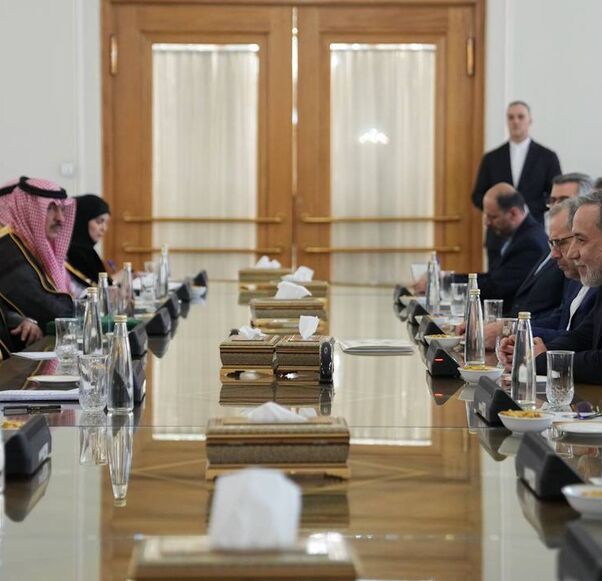 Waleed Al-Khuraiji, Saudi Arabia’s vice foreign minister, and Miao Deyu, China’s vice foreign minister, conclude the third Iran–China–Saudi trilateral meeting with talks alongside Iran’s foreign minister, Seyed Abbas Araghchi in Tehran, Dec. 9, 2025.