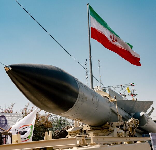 A S-200 surface-to-air missile system is on display in Terhran.