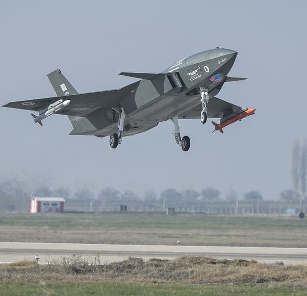 An undated photo shows a Kizilelma unmanned fighter jet taking flight.