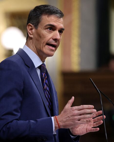 Spain's prime minister, Pedro Sanchez, addresses parliament over the war in the Middle East at the congress in Madrid on March 25, 2026.