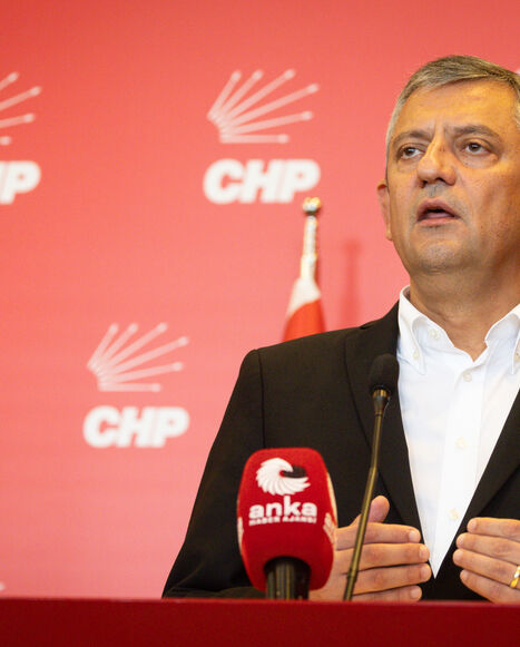 Republican People's Party (CHP) leader Ozgur Ozel, speaks to the media at CHP headquarters on May 22, 2026, in Ankara, Turkey. 