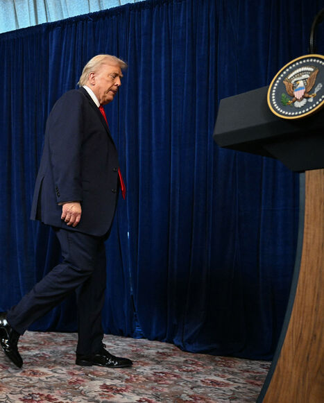 US President Donald Trump and Israeli Prime Minister Benjamin Netanyahu arrive to speak to journalists during a joint press conference at Trump's Mar-a-Lago residence in Palm Beach, Florida, on December 29, 2025. US President Donald Trump hosted Israeli Prime Minister Benjamin Netanyahu in Florida on December 29 for crucial talks on moving to the next stage of the fragile Gaza truce plan.The two leaders also discussed Iran, with Trump saying that if Tehran rebuilt its nuclear facilities the United States wo