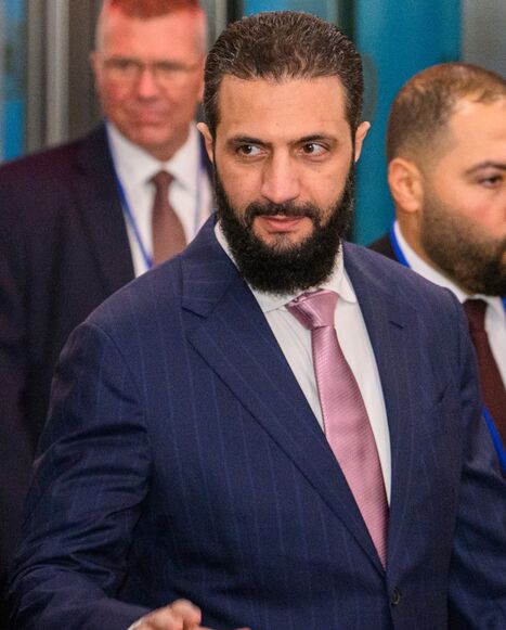 Syrian President Ahmed al-Sharaa arrives for the 81st session of the United Nations General Assembly gathering, UN Headquarters, New York, Sept. 22, 2026.