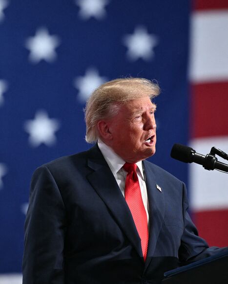 US President Donald Trump speaks at a campaign rally at the Oncenter Convention Center in Syracuse, New York, on Oct. 9, 2026. 
