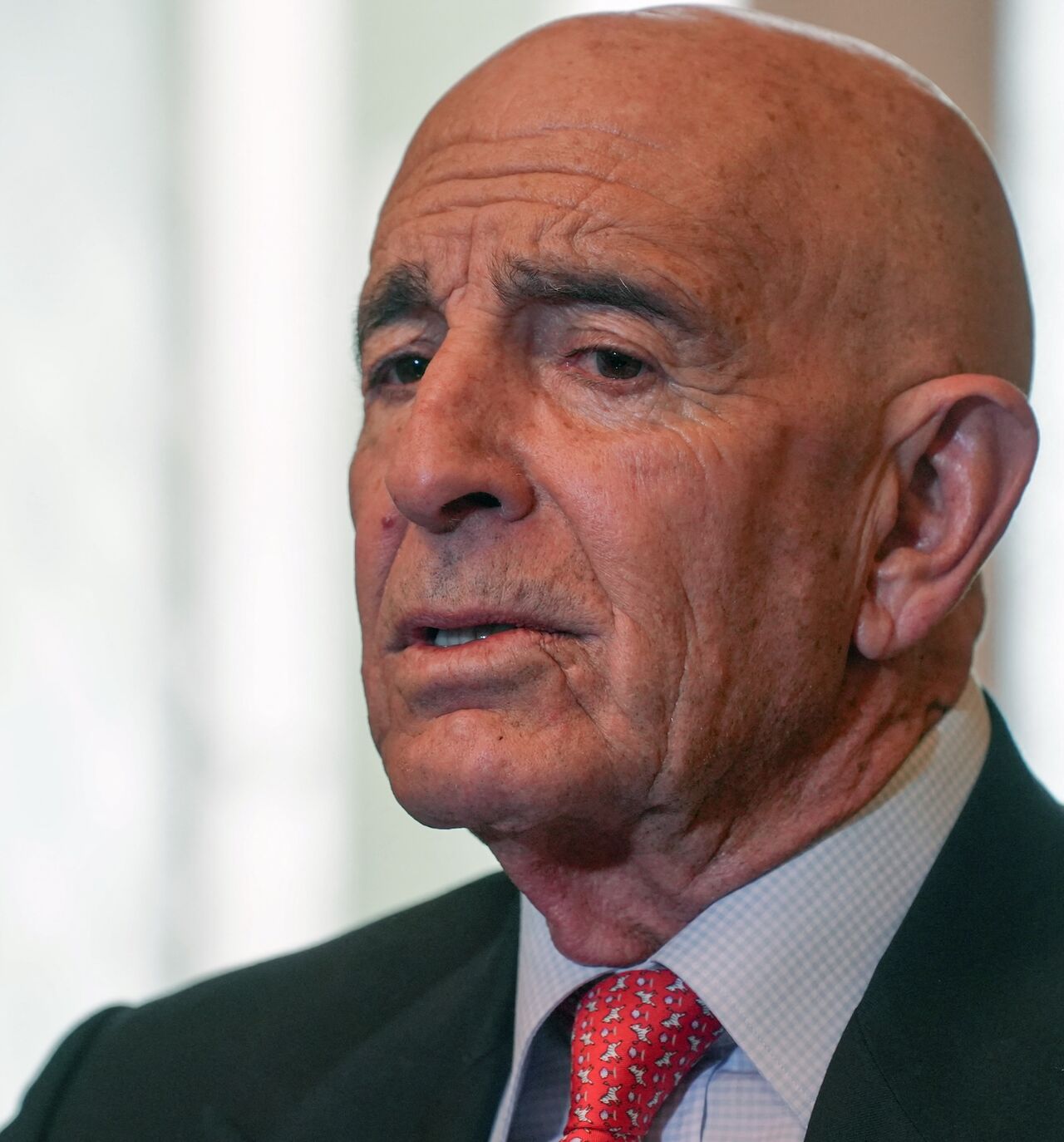 US special envoy for Syria and Ambassador to Turkey Thomas Barrack attends a flag-raising ceremony at the US ambassador's residence in Damascus on May 29, 2025. 