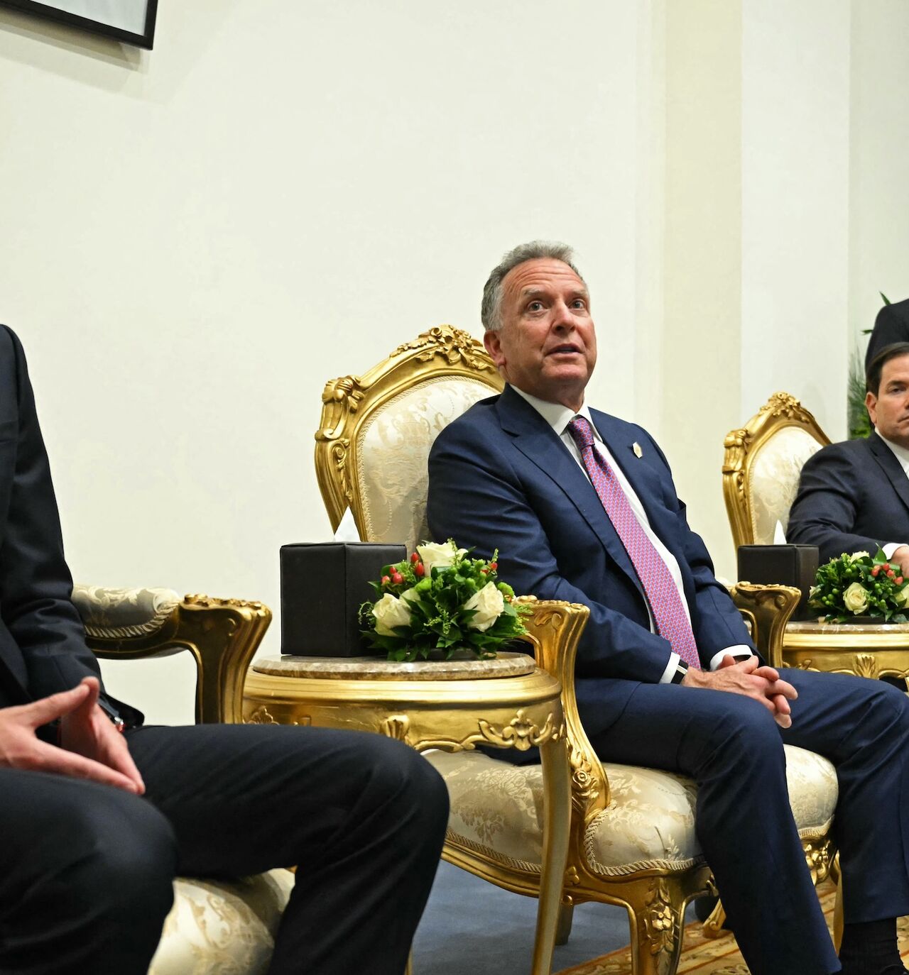 Donald Trump son-in-law Jared Kushner (L), White House special envoy Steve Witkoff (C) and US Secretary of State Marco Rubio attend a meeting between President Trump and Egyptian President Abdel Fattah al-Sisi (not pictured) at a summit on Gaza in Sharm el-Sheikh, Oct. 13, 2025.